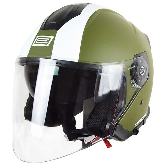 Casco Moto Jet Lungo Origine Palio Doppia Visiera Bicolor Street Verde Opaco Prezzo Basso