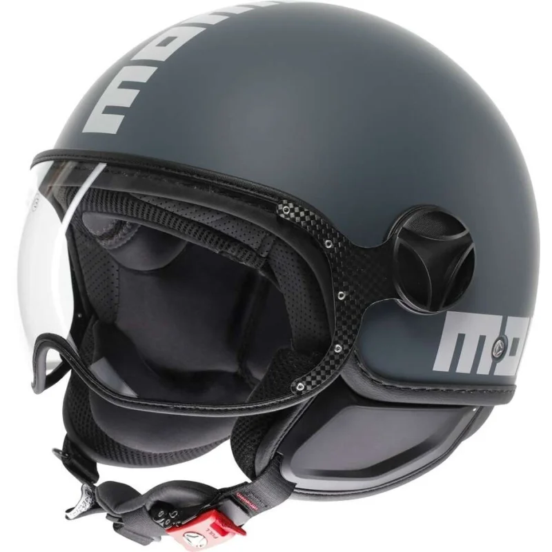 Saldi Casco Moto Jet Momo Design FGTR CLASSIC Candy Ottanio Grigio Opaco Bianco
