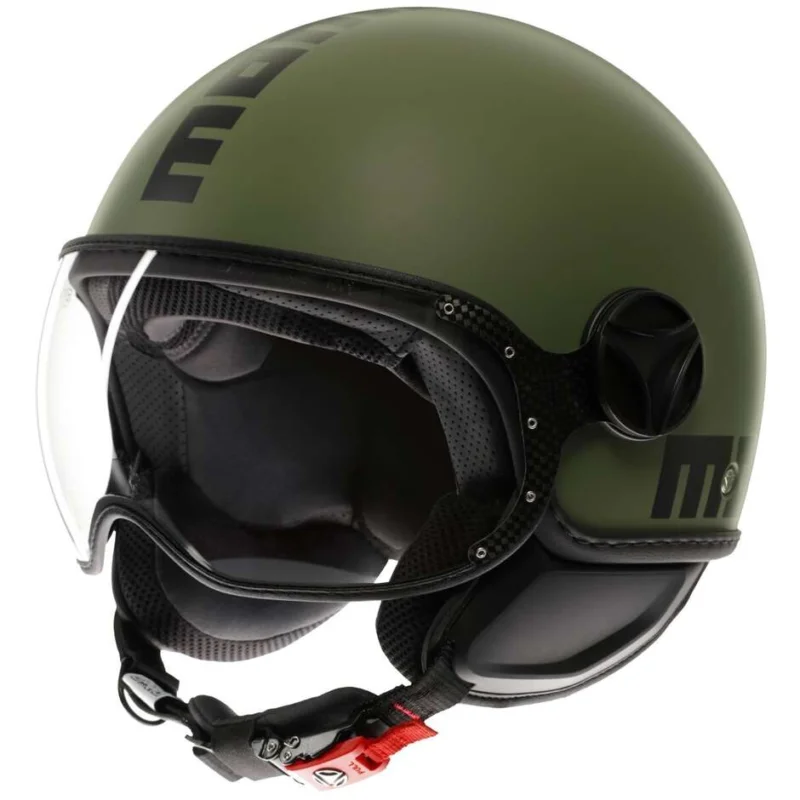 Spedito Oggi Casco Moto Jet Momo Design FGTR CLASSIC Mono Verde Militare Nero
