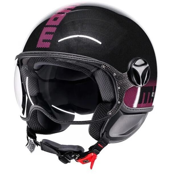 Casco Moto Jet Momo Design FGTR CLASSIC Stripes Glitter Black Fucsia Soddisfatti O Rimborsati