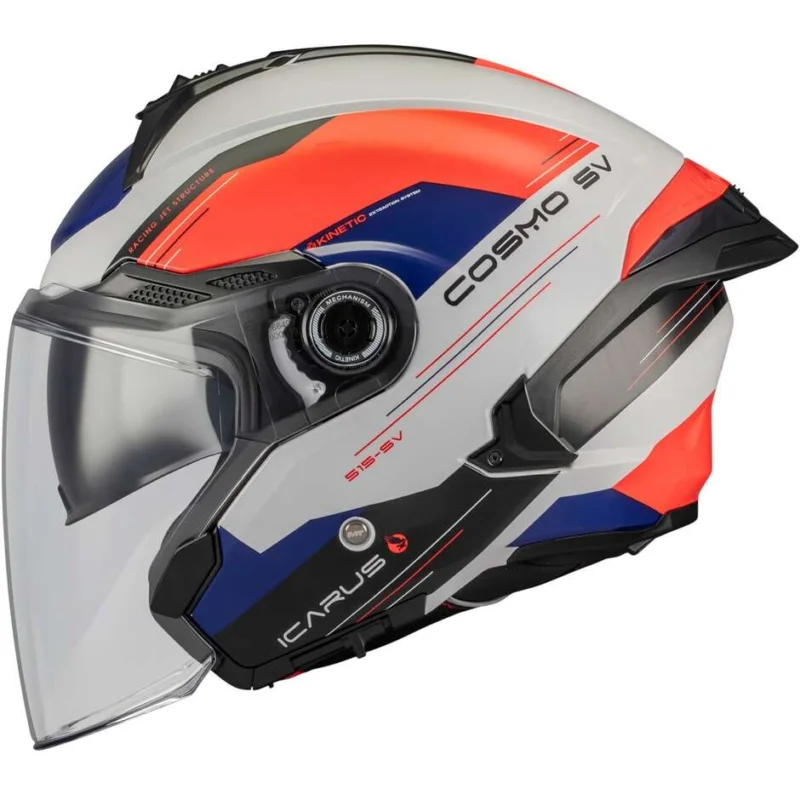 Acquista Ora Casco Moto Jet Mt Helmets COSMO SV ICARUS A5 Arancio Grigio Blu Lucido