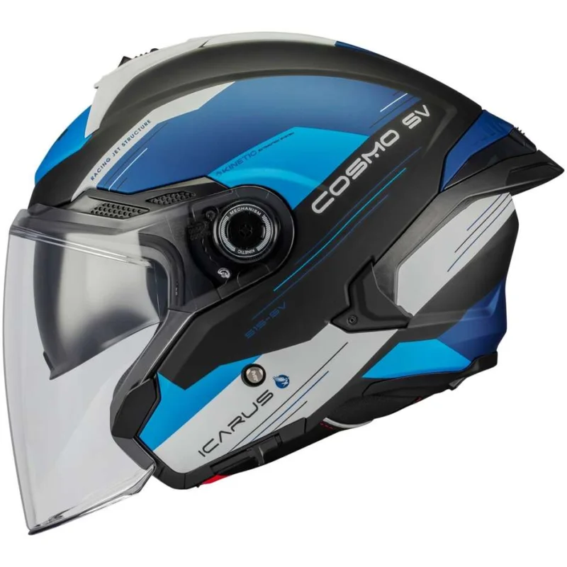 Professionale Casco Moto Jet Mt Helmets COSMO SV ICARUS B7 Blu Bianco Nero Opaco