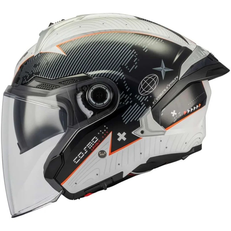 Casco Moto Jet Mt Helmets COSMO SV LAYOUT A1 Bianco Nero Arancio Lucido Nuova Collezione