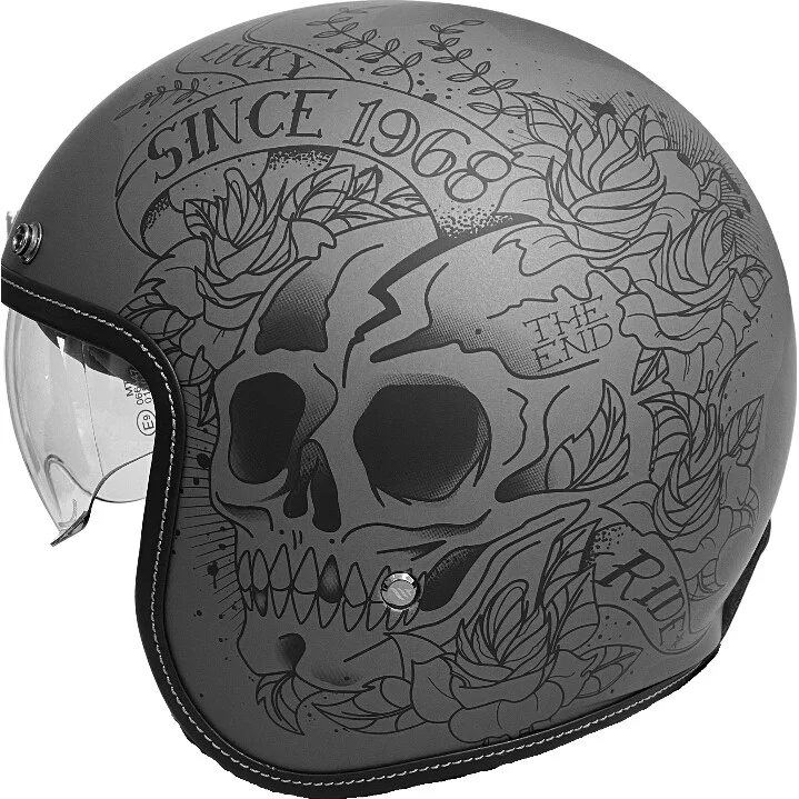 Saldi Casco Moto Jet MT Helmets LE MANS 2 SV S Skull & Roses A2 Grigio Opaco