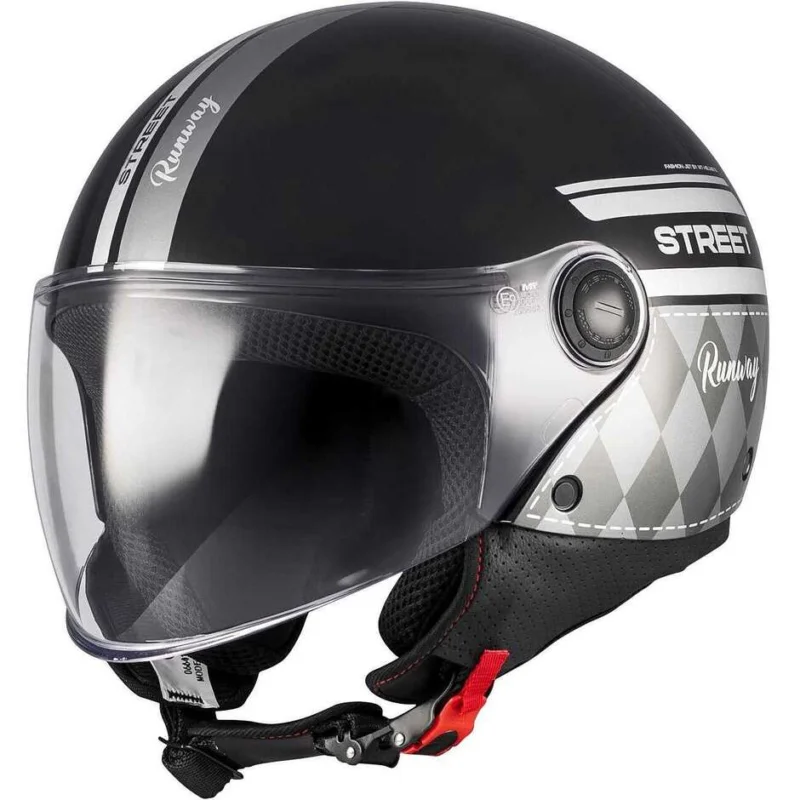 Consegna Rapida Casco Moto Jet Mt Helmets STREET S RUNWAY B2 Nero Grigio Lucido