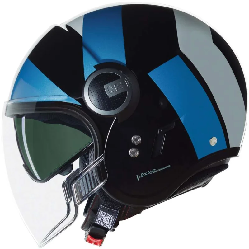 Casco Moto Jet Nolan N21 VISOR 06 TANGENTE 353 Nero Blu Argento Lucido Occasione Imperdibile