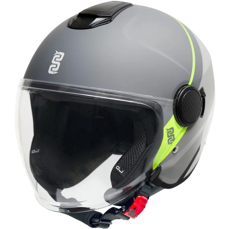 Prezzo Scontato Casco Moto Jet OJ VIAGGIO Grigio Giallo Stripe