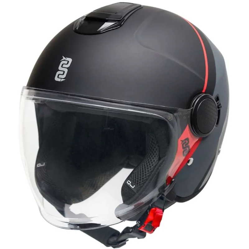 Casco Moto Jet OJ VIAGGIO Grigio Rosso Stripe A Buon Prezzo