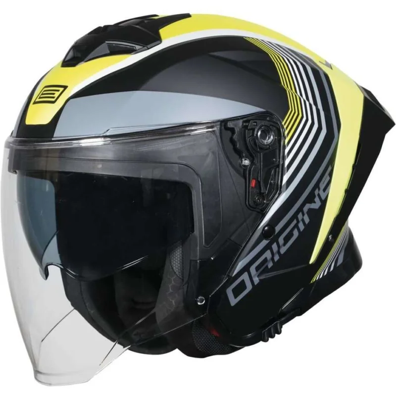 Subito Disponibile Casco Moto Jet ORIGINE APRICA SHADE Giallo Nero Opaco 22.06