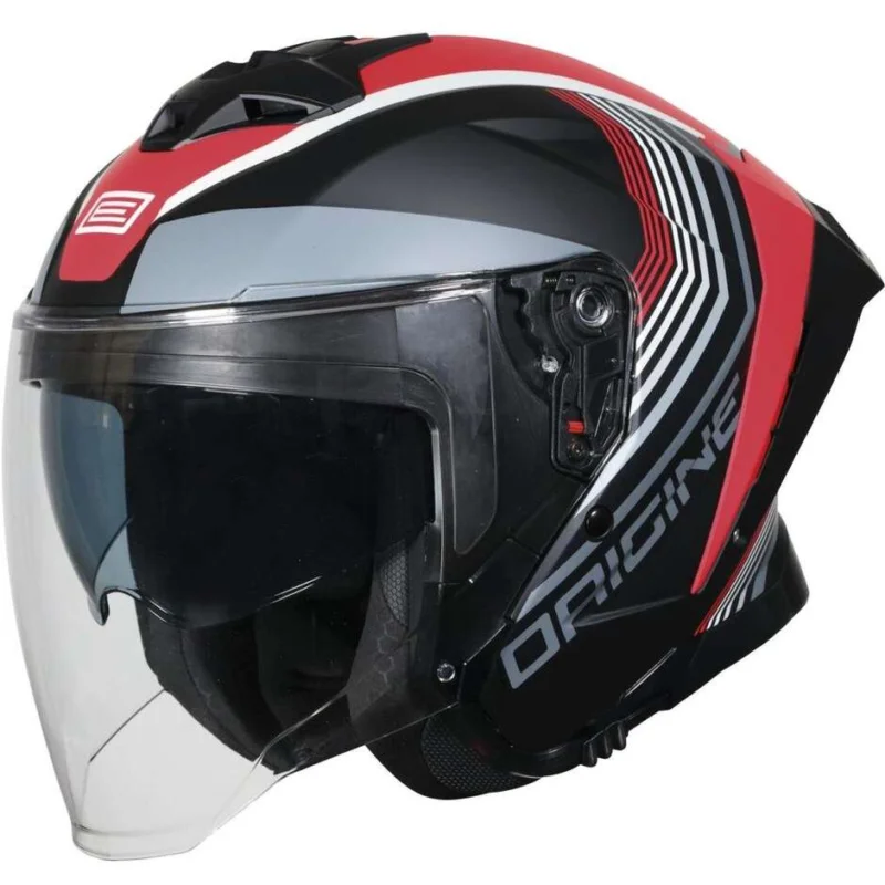 Compra Oggi Stesso Casco Moto Jet ORIGINE APRICA SHADE Rosso Nero Opaco 22.06