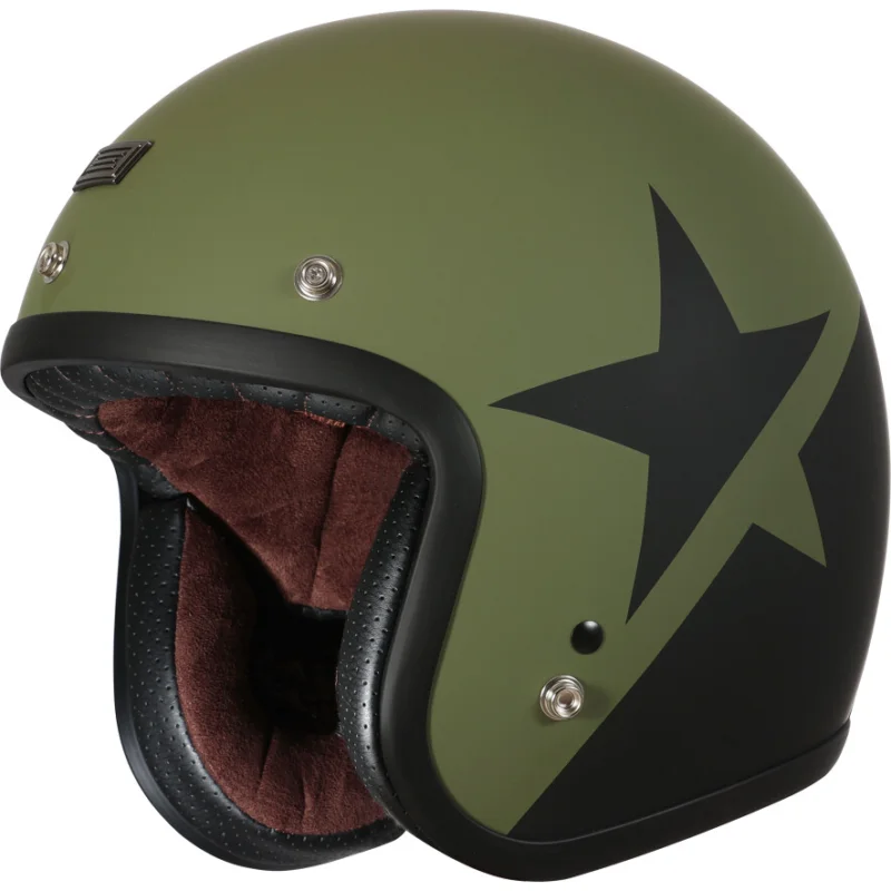 Spedito Oggi Casco Moto Jet Origine PRIMO Star Army Verde Nero Opaco 22.06