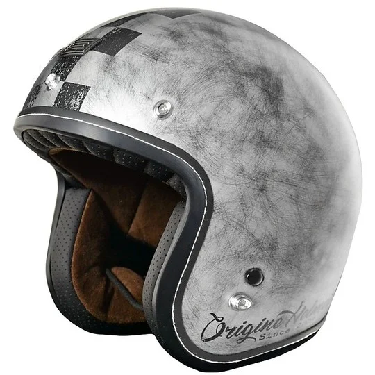 Affare Casco Moto Jet Origine Primo Vintage Custom Scacco Silver Opaco