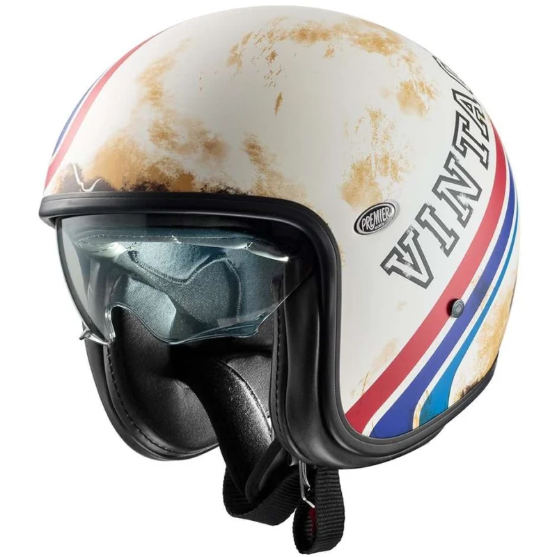 Casco Moto Jet Premier VINTAGE BTR 12 BM Bianco Blu Rosso Opaco Affare