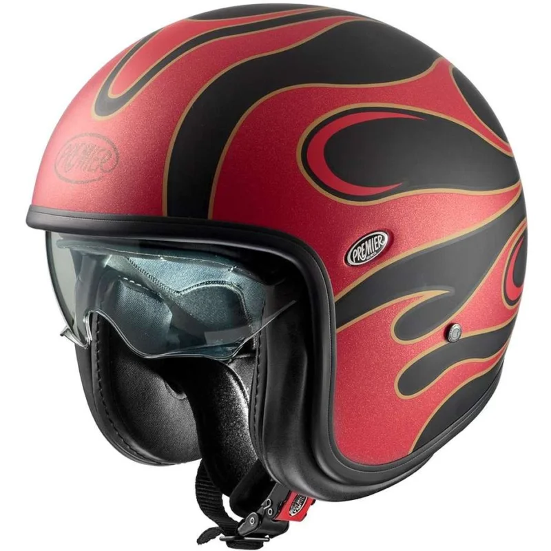 Direttamente Dal Produttore Casco Moto Jet Premier VINTAGE FR 2 BM Rosso Opaco Nero