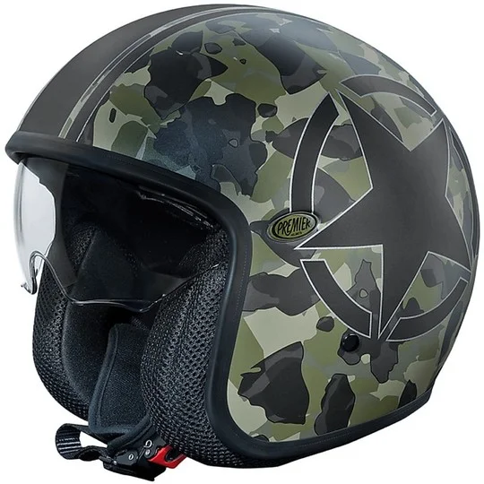 Occasione Imperdibile Casco Moto JetPremier Vintage In Fibra Con Visierino Integrato Camouflage SBM Limited Edition