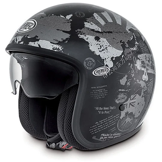 Casco moto jet premier vintage in fibra con visierino integrato World TR9 Black Affare