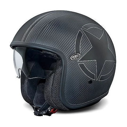 Non Perdere Casco Moto Jet Premier Vintage In Fibra di CARBONIO Con Visierino Integrato Carbon Starn BM