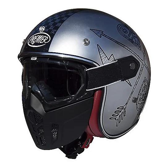 Prezzo Basso Casco Moto Jet Premier Vintage In Fibra Mask NX Chromed