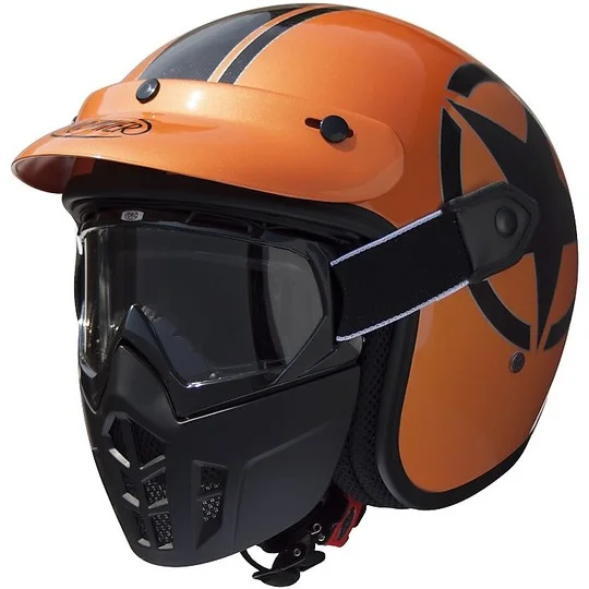 Acquista Ora Casco Moto Jet Premier Vintage In Fibra Mask Star Metallic Orange