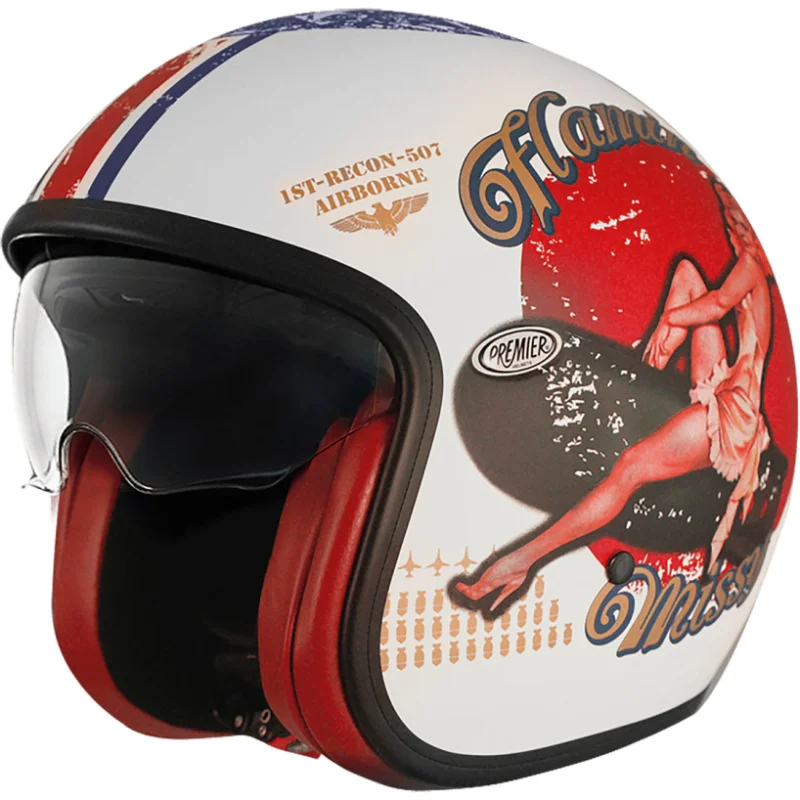 Offerta Lampo Casco Moto Jet Premier VINTAGE PIN UP8 BM Bianco Opaco