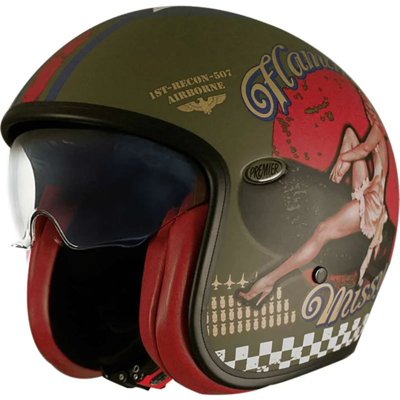 Acquista Ora Casco Moto Jet Premier VINTAGE PIN UP MILITARY BM Opaco
