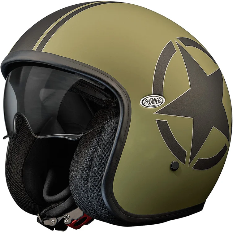 Casco Moto Jet Premier VINTAGE STAR MILITARY BM Verde Opaco Di Tendenza