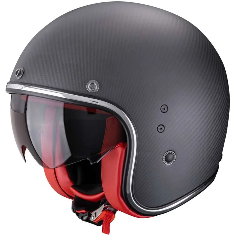 Ultima Occasione Casco Moto Jet Scorpion BELFAST EVO CARBON SOLID Nero opaco Rosso