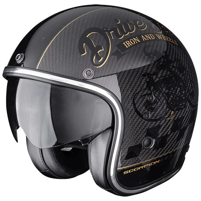Reso Gratuito Casco Moto Jet Scorpion BELFAST EVO CARBON ZIPPY Nero Oro
