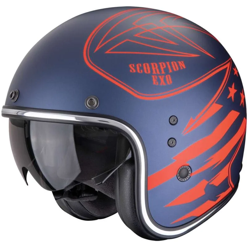 Casco Moto Jet Scorpion BELFAST EVO DAWG Blu Rosso Opaco Spedizione Gratuita