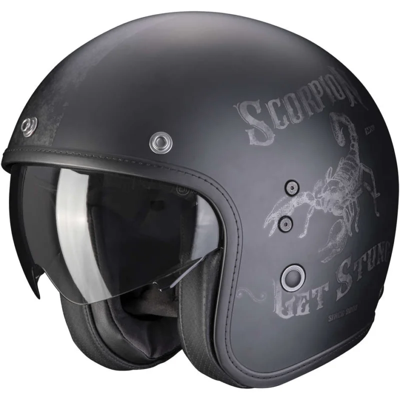 Promozione Esclusiva Casco Moto JetScorpion BELFAST EVO PIQUE Nero Opaco Argento