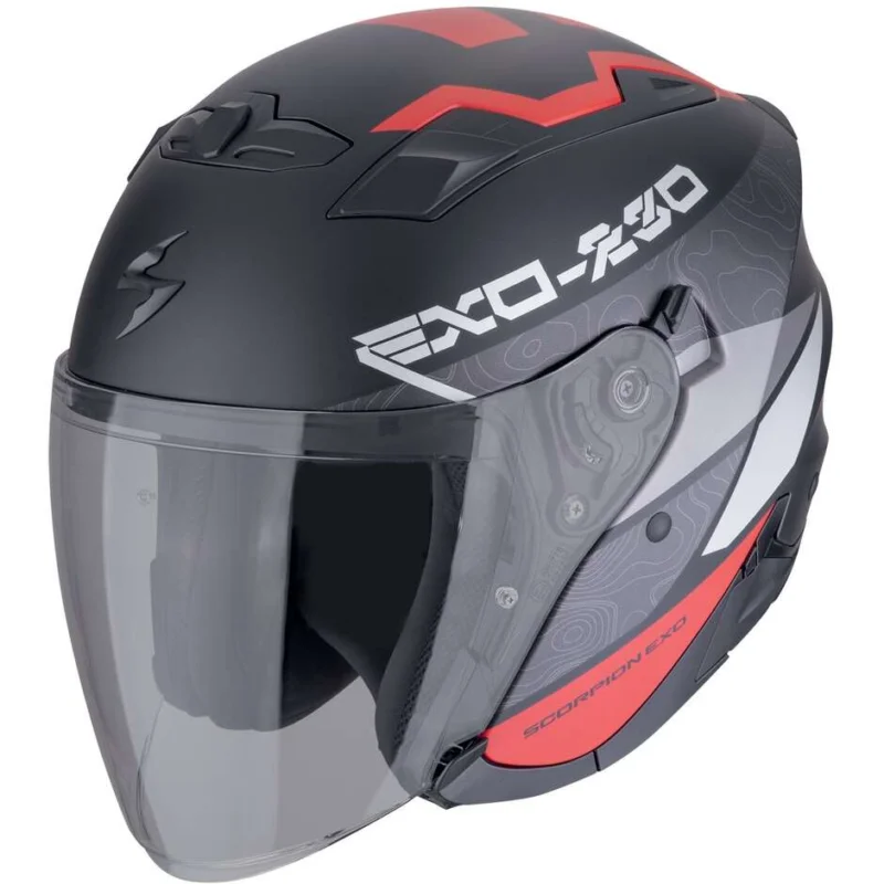 Saldi Casco Moto Jet Scorpion EXO-230 BAND Nero opaco Rosso Argento