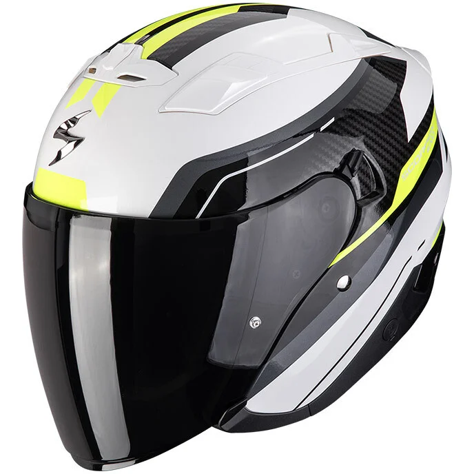Professionale Casco Moto Jet Scorpion EXO-230 HIPE Bianco Nero Giallo Neon