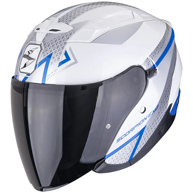 Professionale Casco Moto Jet Scorpion EXO-230 LOOP Bianco Blu