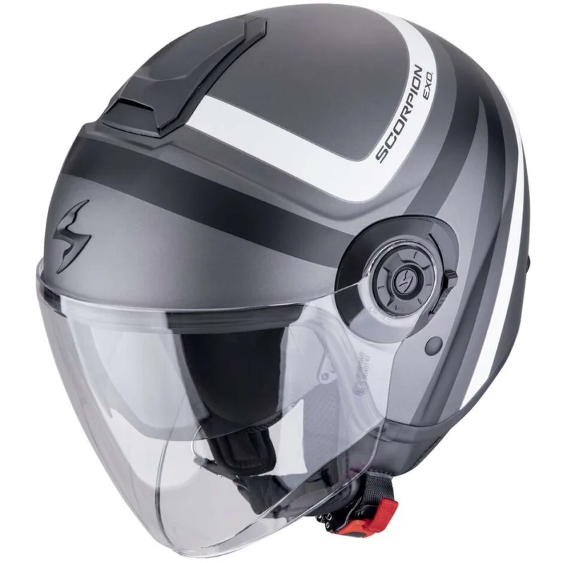 Non Perdere Casco Moto Jet Scorpion EXO-CITY II RIVA Argento opaco Nero Bianco