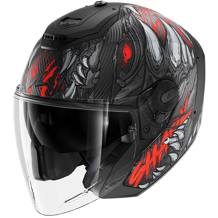 Casco Moto Jet Shark RS JET CARBON SHAYTAN Mat Nero Rosso Antracite Non Perdere