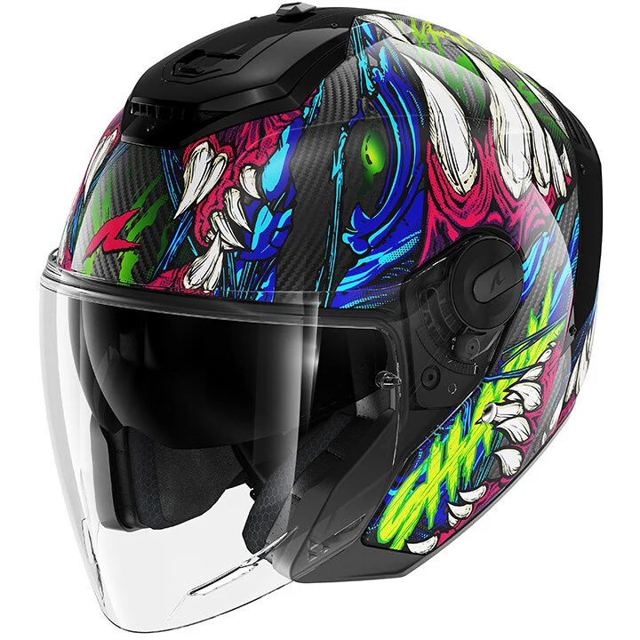 Casco Moto Jet Shark RS JET CARBON SHAYTAN Nero Verde Viola Economico