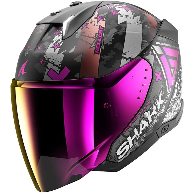 Casco Moto Jet Shark SKWAL i3 JET HELLCAT Mat Nero Cromato Viola Di Tendenza
