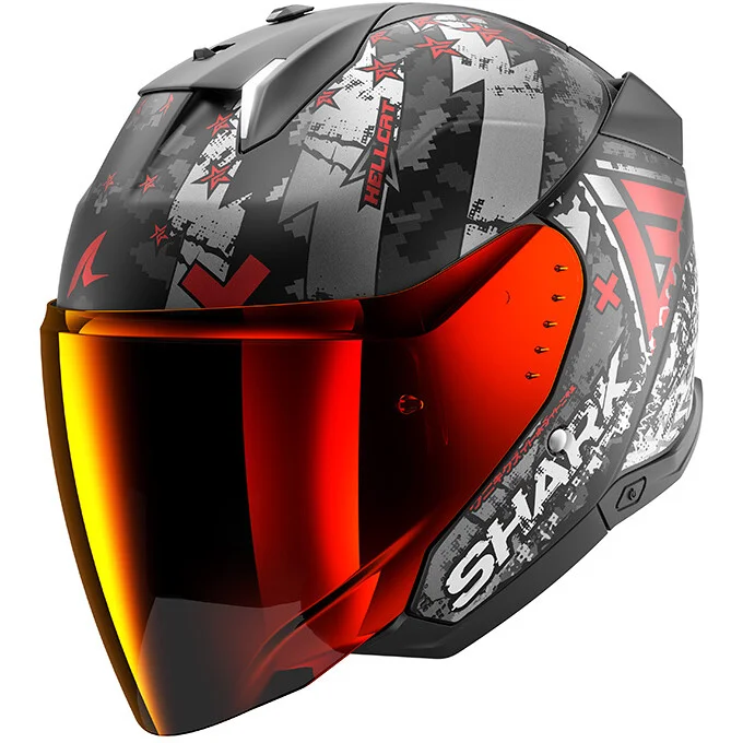 Casco Moto Jet Shark SKWAL i3 JET HELLCAT Mat Nero Rosso Cromato Prezzo Di Fabbrica