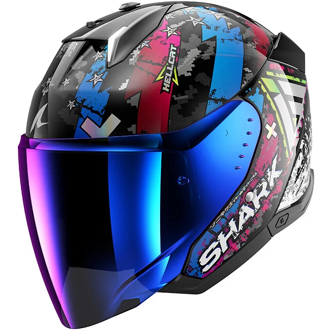 Pagamento Sicuro Casco Moto Jet Shark SKWAL i3 JET HELLCAT Nero Blu Cromato