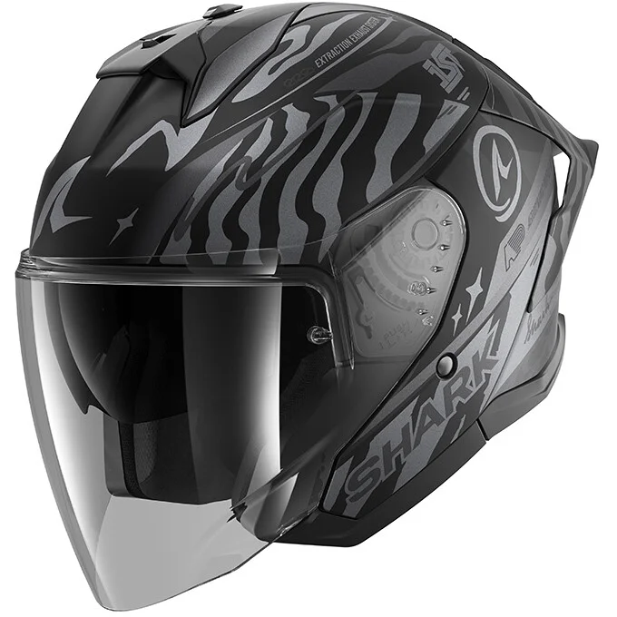 Promozione Esclusiva Casco Moto Jet Shark SKWAL JET CUP SPEED-FANCY Mat Nero Antracite Silver