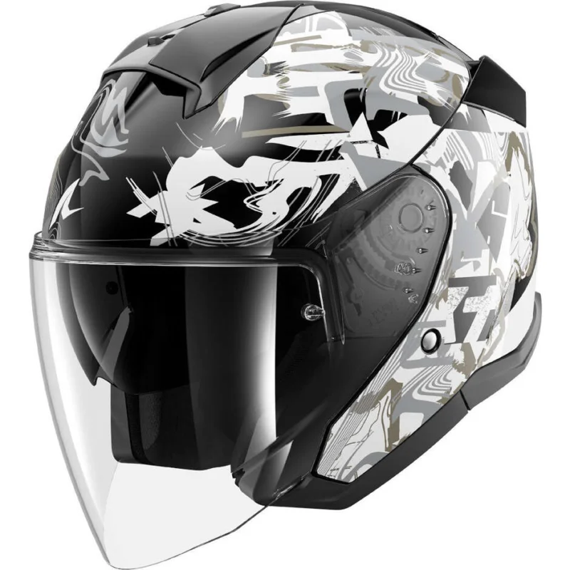 Consegna Rapida Casco Moto Jet Shark SKWAL JET PRANZ Nero Bianco Oro