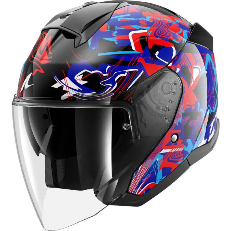 Occasione Casco Moto Jet Shark SKWAL JET PRANZ Nero Blu Rosso