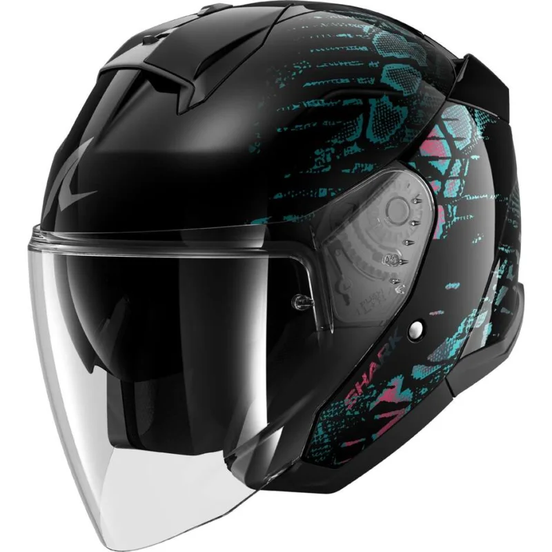 Super Prezzo Casco Moto Jet Shark SKWAL JET REPTAIA Nero Viola Glitter