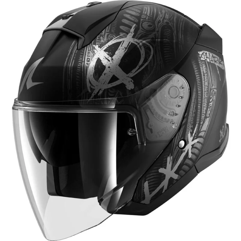 Promozione Casco Moto Jet Shark SKWAL JET SHIEVER Mat Nero Antracite Silver