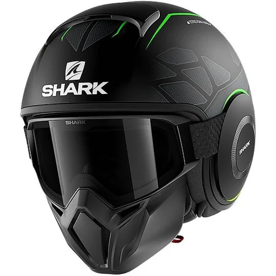 Casco Moto Jet Shark STREET-DRAK HUROK Opaco Nero Verde Occasione Imperdibile