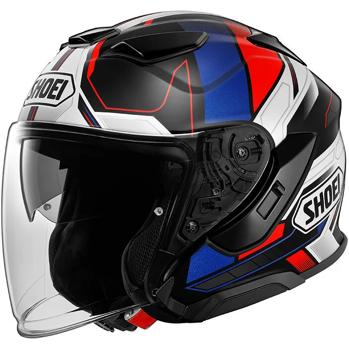 Esclusivo Casco Moto Jet Shoei J-CRUISE 3 Whizzy TC-10 Bianco Rosso Blu