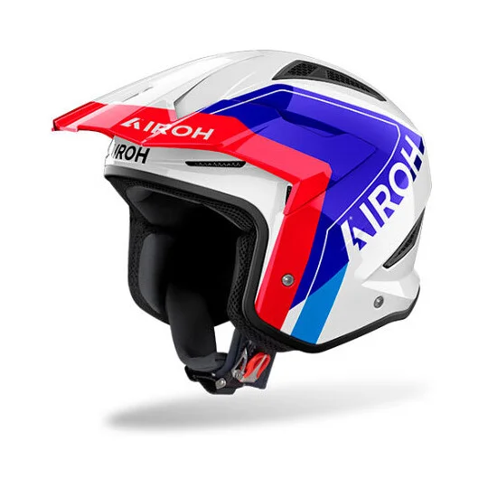 Casco Moto Jet Trial Airoh TRR II HUNT Blu/Rosso Lucido Reso Gratuito