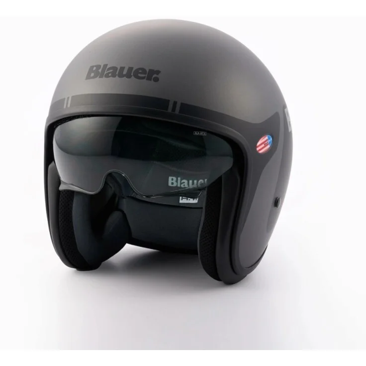 Offerta Speciale Casco Moto Jet Vintage Blauer Pilot 1.1 06 Grafica Go Titanio Opaco Nero