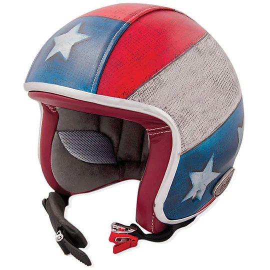 Più Venduto Casco Moto Jet Vintage in Fibra Baruffaldi Zeon America StripesPelle