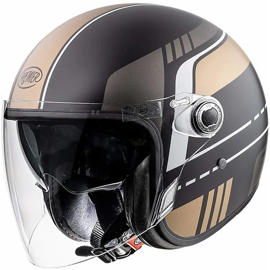 Casco Moto Jet Vintage In Fibra Premier Vangarde BL19 BM Nero Oro Opaco Professionale